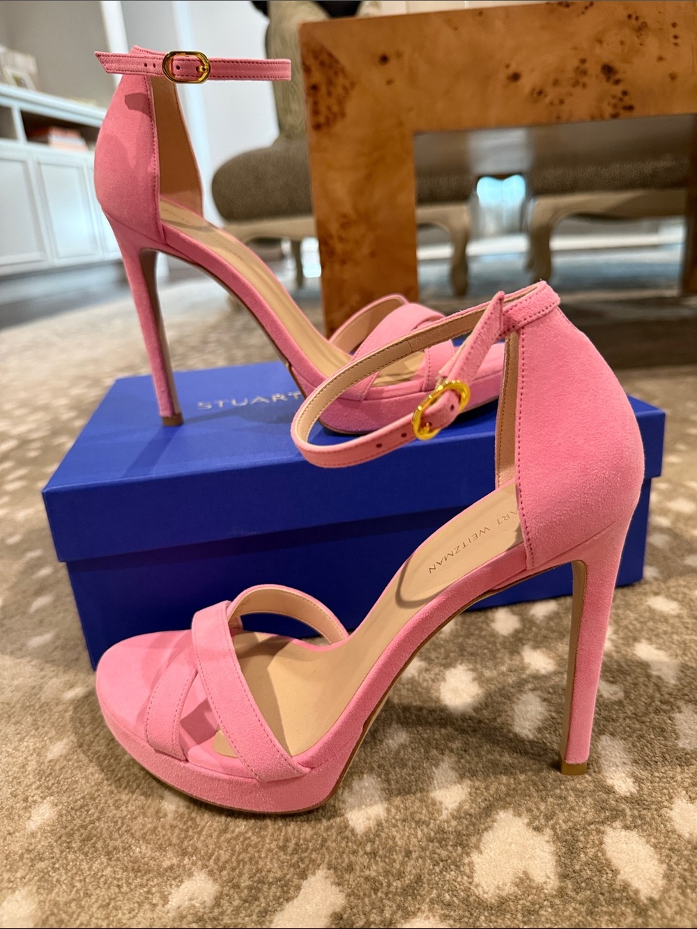 Stuart Weitzman Pink Ankle-Strap High Heels. Size 38.5